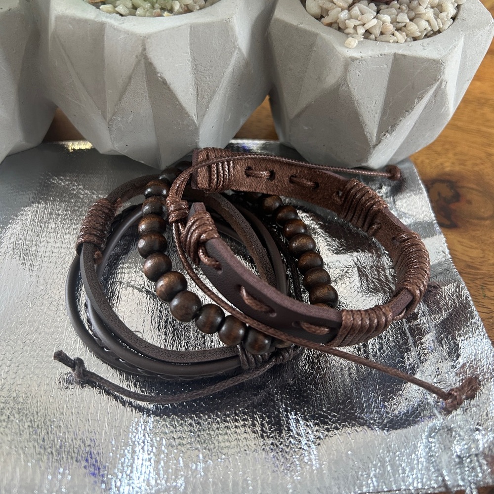 Men’s Adjustable Faux Leather Brown Bracelets - HOST PICK